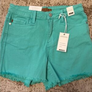 Judy Blue Women's Turquoise Frayed Jean Shorts